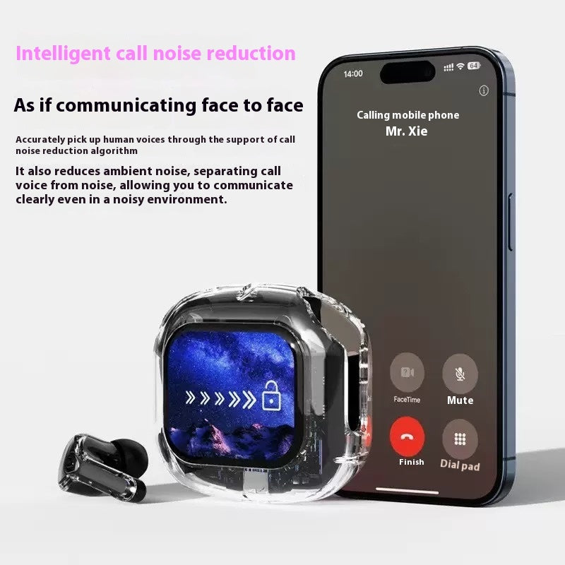 MG6 Transparent LCD Color Screen Wireless Bluetooth Headset Smart Touch Screen Transparent Exquisite Battery Compartment Long Endurance Noise Reduction